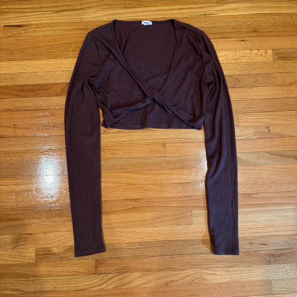 Garage Brown Fitted Crop Top with Long Sleeves